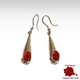 Vintage Red Coral Silver Earrings