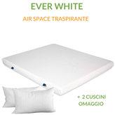 EverGreenWeb Materasso in Waterfoam Ortopedico alto 15 cm con Cuscini in Memory Foam in Omaggio con  Rivestimento in AIR SPACE tessuto bianco Traspirante Antiacaro  Adatto per tutti i tipi di Letti o Reti | EVER BIANCO