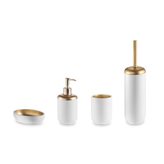 IBB Spa Set da bagno 4 pezzi in resina colore BIANCO-ORO portasapone. bicchiere, dispenser e portascopino