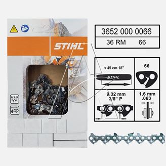 Catena di taglio Stihl Micro - 3/8" - 1,6 mm - 66 Maglie - Spranga 45 cm - ORIGINALE STIHL