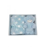 Set 2pz confezione regalo copertina coperta culla carrozzina pois con peluche bimbo neonato T&R cielo TU