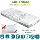 EverGreenWeb Materasso Memory Foam Ortopedico Massaggiante alto 20 cm con Cuscini Memory GRATIS, Rivestimento Sfoderabile Lavabile Tessuto Antiacaro e Anallergico | MILLENNIUM