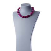 Collana corta Agata Fucsia e Ag 925 Rodiato, sfere sfaccettate 14mm