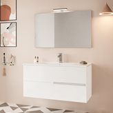 Mobile bagno sospeso 80 bianco lucido con lavabo e specchio LED | Eva