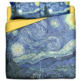 Polo Ovest Parure Copripiumino Matrimoniale composta da 1 Copripiumino cm. 250x240 + 2 federe cm. 50x80 -VAN GOGH-Notte Stellata - Puro cotone di alta qualit- mano morbida - stampa digitale