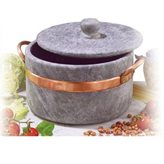 CuArtigiana Casseruola in Pietra Ollare diametro 23xh11 cm - LT 3,10 2 manici con coperchio con bordo in rame Ideale per cucinare: stufati. brasati. gli arrosti.