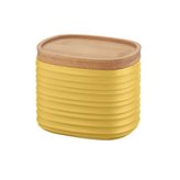 Guzzini Barattolo realizzati riciclando 4.90 bottiglie di plastica 12.3x9.4x h11cm  500cc con coperchio in Legno di bamboo salva freschezza  e guarnizione sul tappo giallo senape