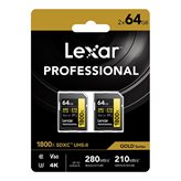 Lexar Gold Series Professional - Scheda di memoria SDXC UHS-II U3, 1800 x 64 GB, confezione da 2 *spedito in 24 ore *