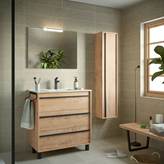 Mobile bagno Attila a terra in legno rovere ostippo 80 cm con lavabo in porcellana