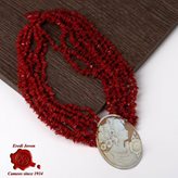 Multi String Coral and Cameo Necklace