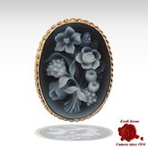 Flower  Gold Blue cameo Brooch - Cameo Size : 1.2 inches