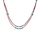 Collana Etnica 2 Fili Corallo, Turchese, Lapislazzuli e Argento Tibetano