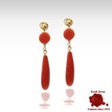 Gold Set Red Coral Earrings Tear Drop