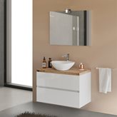 Mobile bagno sospeso 80 Town bianco top rovere naturale per lavabo d'appoggio