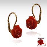 Red Coral Rose Earrings in Gold - Beads Size : 9 mm