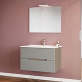 Mobile bagno sospeso 80 rovere fumo e tortora con lavabo e specchio | Iris