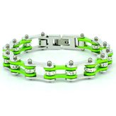 Braccialetto catena moto acciaio verde cristalli | Green Cristal - Lunghezza 20cm – Diametro 18cm