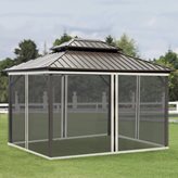 Zanzariera per Gazebo Tende di Ricambio Universale con Cerniere, 335x207cm - Nero/Beige