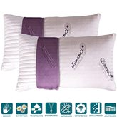 Cuscini Letto 40 x 70 alti 15 cm, Guanciali Imbottitura Fiocco di Memory Foam effetto Piuma D'oca Morbidi, Fodera Aromaterapia oli Essenziali Camomilla Naturale, Sfoderabili - tessuto con fibre naturali - RILASSANTI e TERAPEUTICI