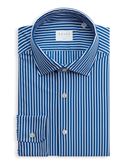 Camicia Collo italiano aperto Righe Twill Blu