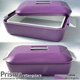 Enjoy Ater Contenitore Termico rettangolare per alimenti con pirofila in porcellana Prisma Litri 2.8 Lilla manici Argento