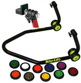 CAVALLETTO POSTERIORE MOTO NERO CON RUOTE COLORATE E SUPPORTI IN GOMMA - Colore : ROSSO