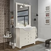 Mobile bagno a terra 85 cm bianco decape con lavabo specchio e lampada Romantica