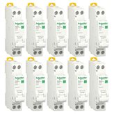 Kit interrupteurs magnétothermiques Schneider 10A 1P+N 4.5KA C 1 module R9P35610