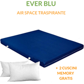 EverGreenWeb Materasso EVER Blu in Waterfoam ORTOPEDICO alto 15 cm con Cuscini in Memory Foam GRATIS Rivestimento in AIR SPACE tessuto Traspirante Antiacaro per tutti Letti o Reti