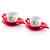 Guzzini Tazzine caff Love set 2 tazzine 12xh6 cm con piattini e cucchiaini