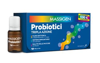 MASSIGEN PROBIOTICI TRIPLA AZIONE 10 FLACONCINI FERMENTI LATTICI