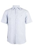 Uvaspina Camicia uomo mezza manica collo italiano in misto lino rigata blu e bianca - XL / Celeste