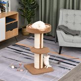 Tiragraffi ad Albero per Gatti con Cuccia, Cuscino, Rivestimento Peluche e Pali in Corda Sisal