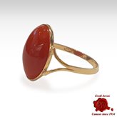 Red Coral Oval Ring in Gold - Size : XXX-Large