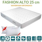 EverGreenWeb Materasso in Waterfoam Ortopedico Alto 25 cm con Cuscini Memory Foam Gratis, Rivestimento Bianco Effetto Massaggiante, Tessuto Antiacaro | FASHION ALTO 25 cm