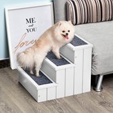 Scaletta per Cani a 3 Gradini con Tappeto Antiscivolo e Spazio Interno, 40.5x44.5x38cm, Bianco