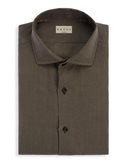 Army Green Linen Solid colour Shirt Collar small cutaway