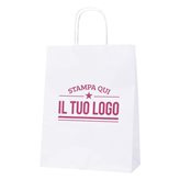 Shopper Bianca Manico Cordino Personalizzata-22x10x29-colore-stampa-blu reflex