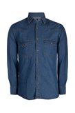 Sky T-Shirt Camicia jeans con bottoni in osso e doppio taschino sul petto - XL / Blu scuro