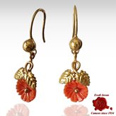 Antique Coral Roses Gold Dangle