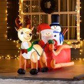 Babbo Natale Gonfiabile con Slitta, Renna, Pupazzo di Neve e Luci LED