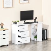 Scrivania moderna con 3 Cassetti e Ripiani in Legno Bianco 120x49x72cm